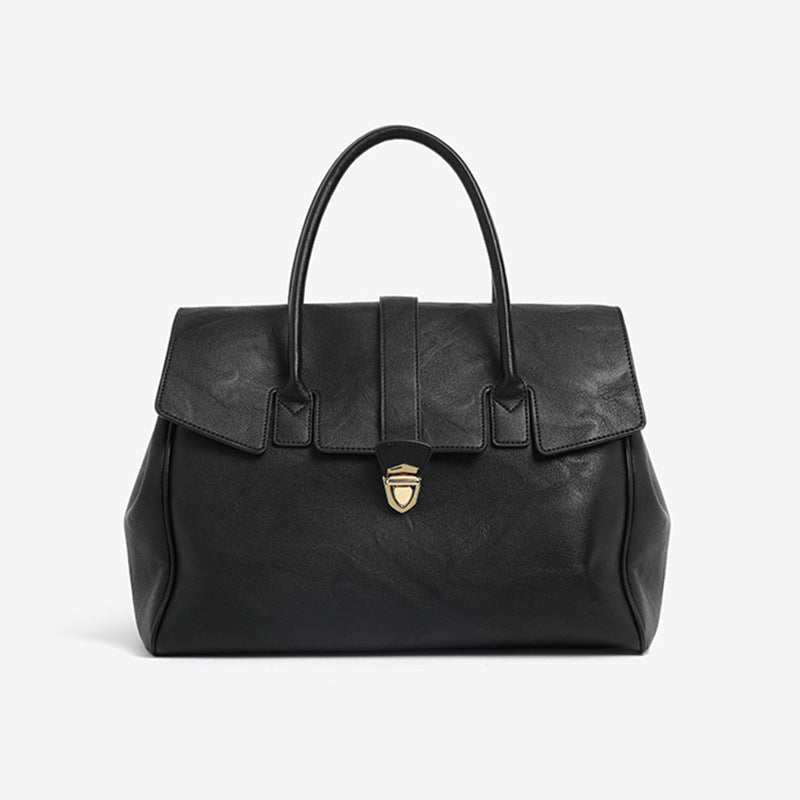 Black Spacious Women's PU Leather Tote Bag with Laptop Compartment