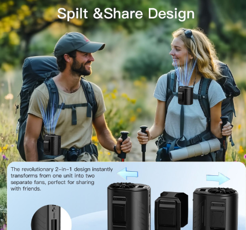 Black Portable Turbo Waist Fan with Digital Display and Dual Air Outlets