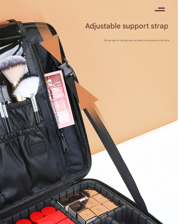 Black Oxford Fabric Makeup Case with Mirror and Partitions - All-in-One Tool Box