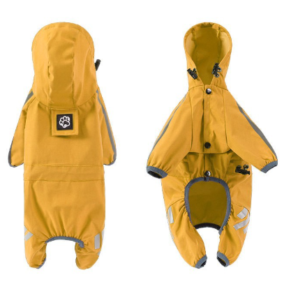 M Bright Yellow And Gray Trim Waterproof Four-Legged Dog Raincoat with Leash Hole for Small Breeds