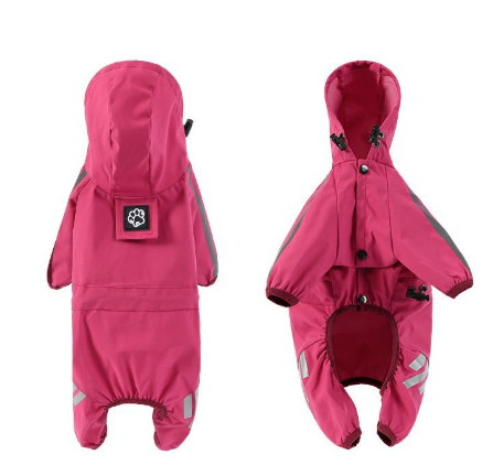 XL Pink And Gray Trim Waterproof Four-Legged Dog Raincoat with Leash Hole for Small Breeds
