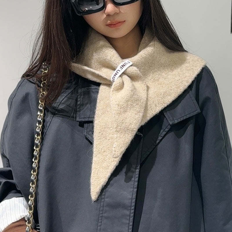 2-Piece Khaki Elegant Wool Blend Triangle Scarf - Luxurious Knit Shawl for Women (39 x 110cm)