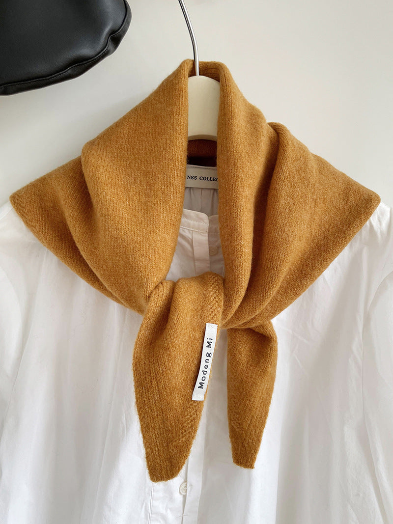 Orange Chic Wool Blend Knit Triangle Scarf - Versatile &amp; Warm Fashion Accessory - 105 x 35cm
