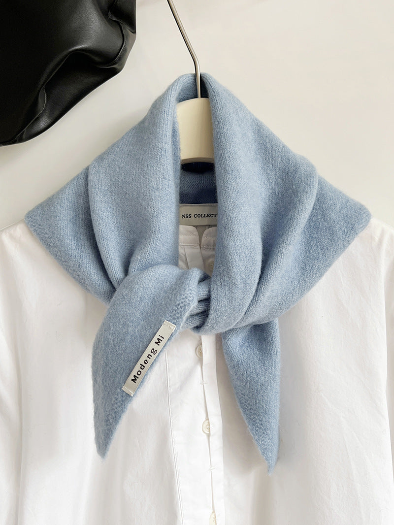 Light Blue Chic Wool Blend Knit Triangle Scarf - Versatile &amp; Warm Fashion Accessory - 105 x 35cm