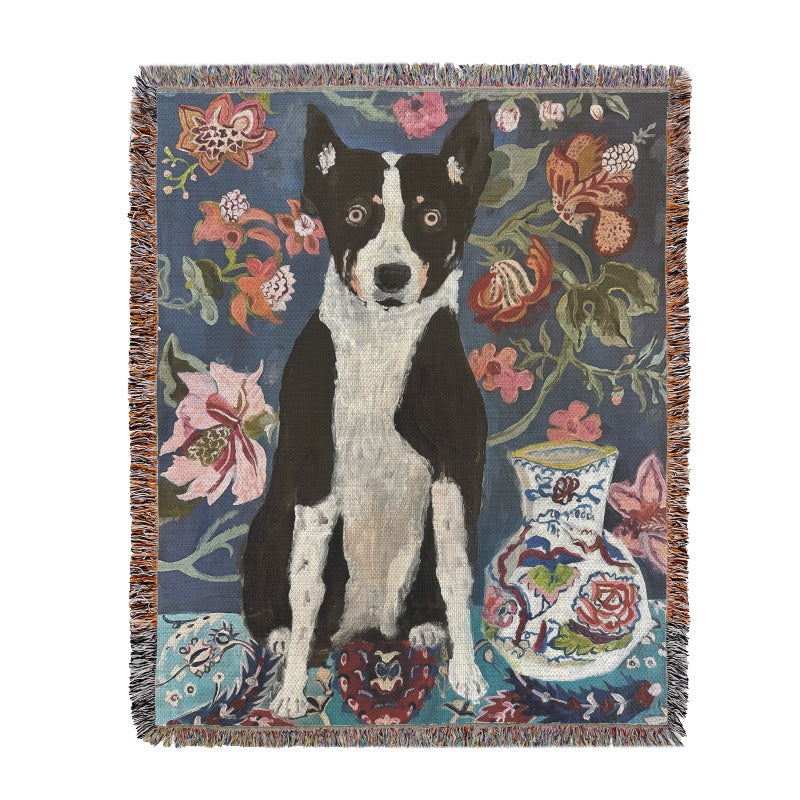 Dog Artistic Jacquard Throw Blanket - American Style Illustrated Sofa Cover &amp; Tapestry - 130 x 160cm