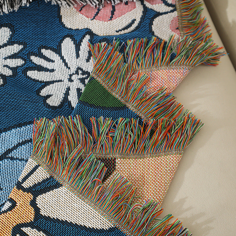 Cat Artistic Jacquard Throw Blanket - American Style Illustrated Sofa Cover & Tapestry - 130 x 160cm