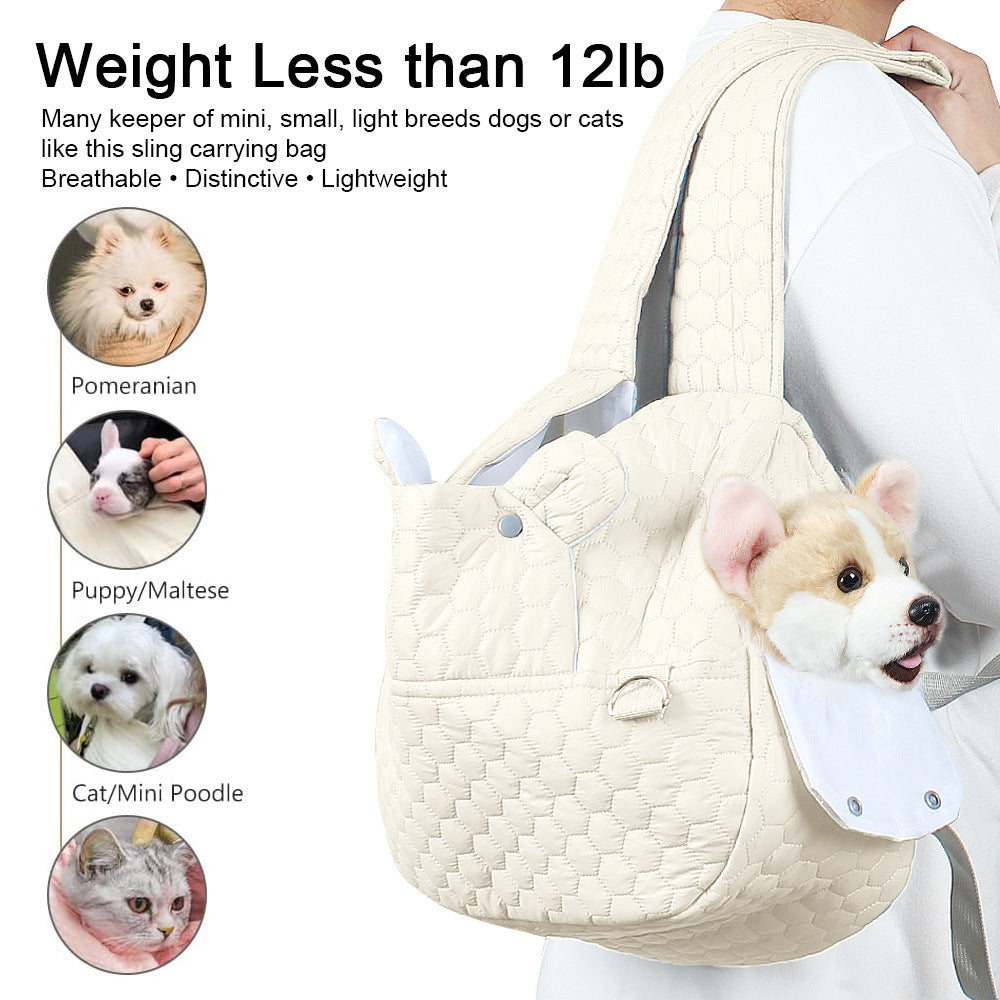 Beige Cozy Quilted Pet Carrier Backpack - Front Pack Sling for Cats & Small Dogs - Travel & Outdoor