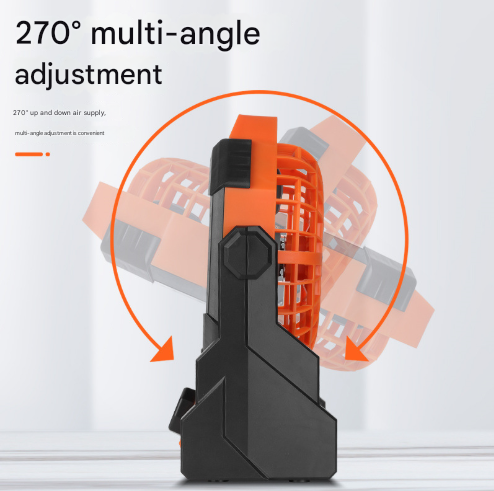 Black-orange Portable USB Camping Fan with 7800mAh Battery and 3-Mode LED Lighting