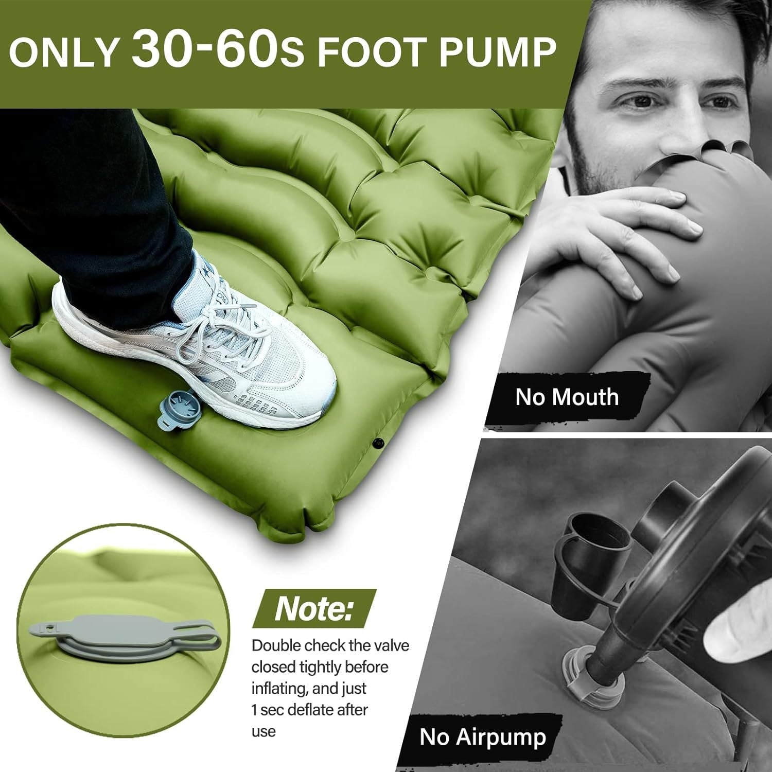 Grey 190cm Ultra-Light Foot Pump Inflatable Camping Sleeping Pad