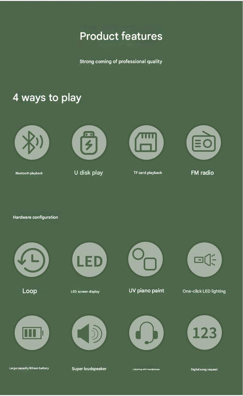 Portable Digital Music Player & FM Radio,4 Playback Modes, LED Flashlight(Green)