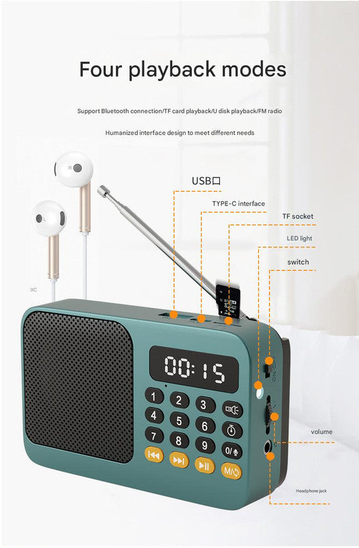 Portable Digital Music Player & FM Radio,4 Playback Modes, LED Flashlight(Green)