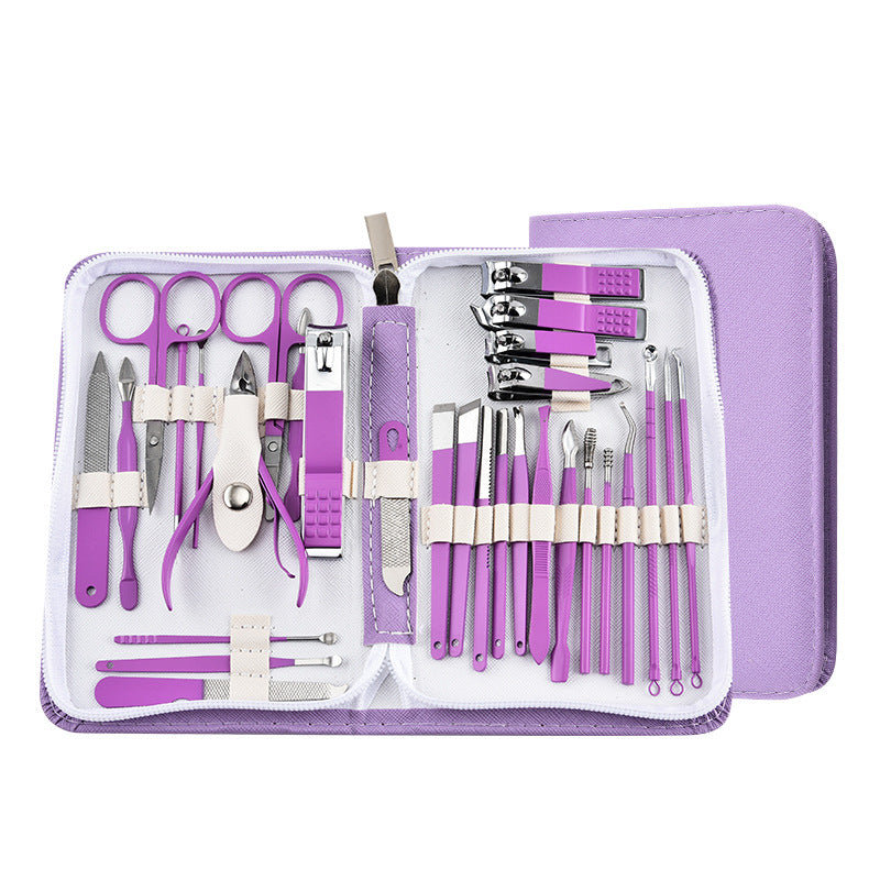 30-Piece Professional Manicure &amp; Pedicure Set,Stainless Steel Grooming Kit(purple)
