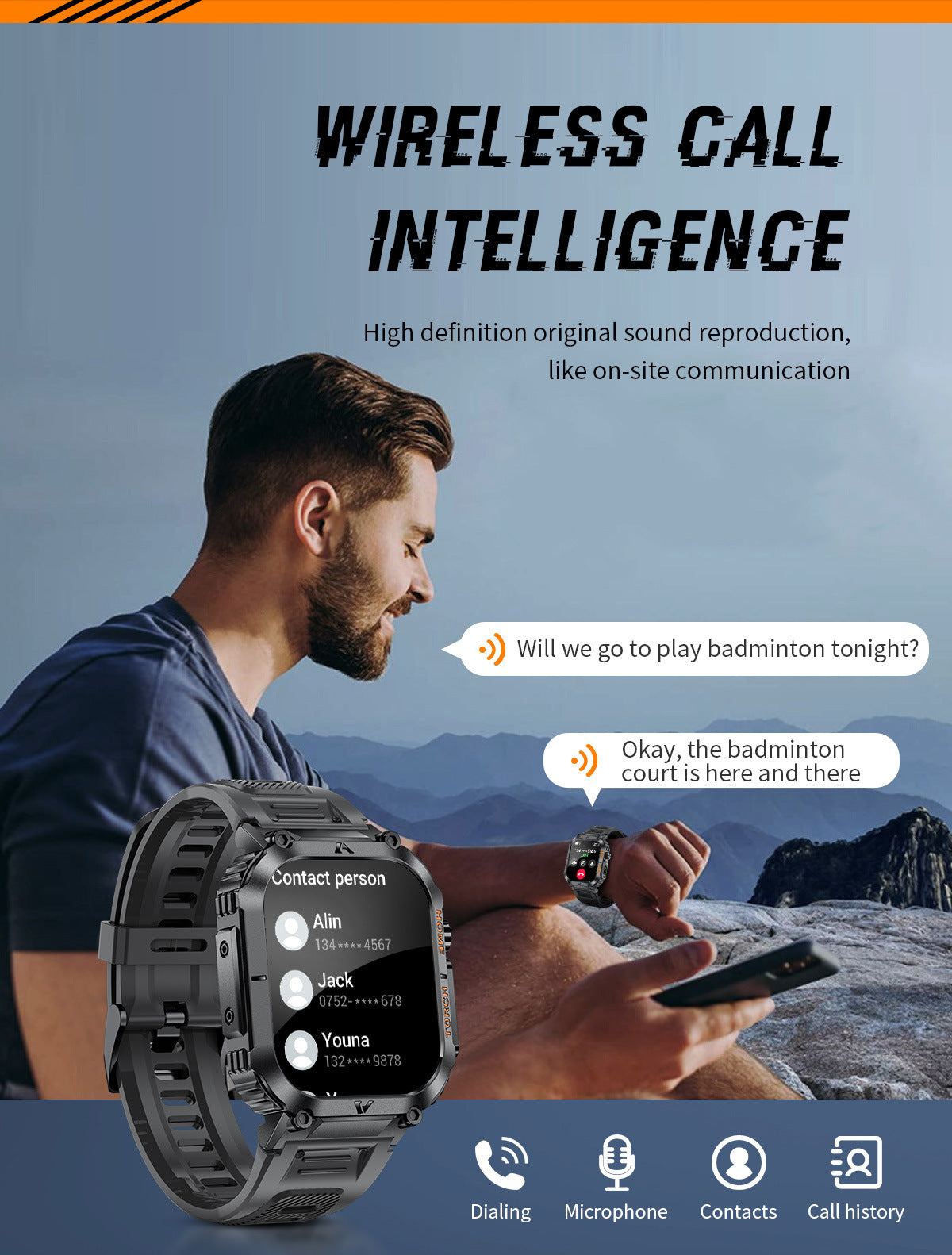 Smartwatch with Flashlight, Compass & Wireless Calling - Health & Fitness Tracker(Black silicone with black case)