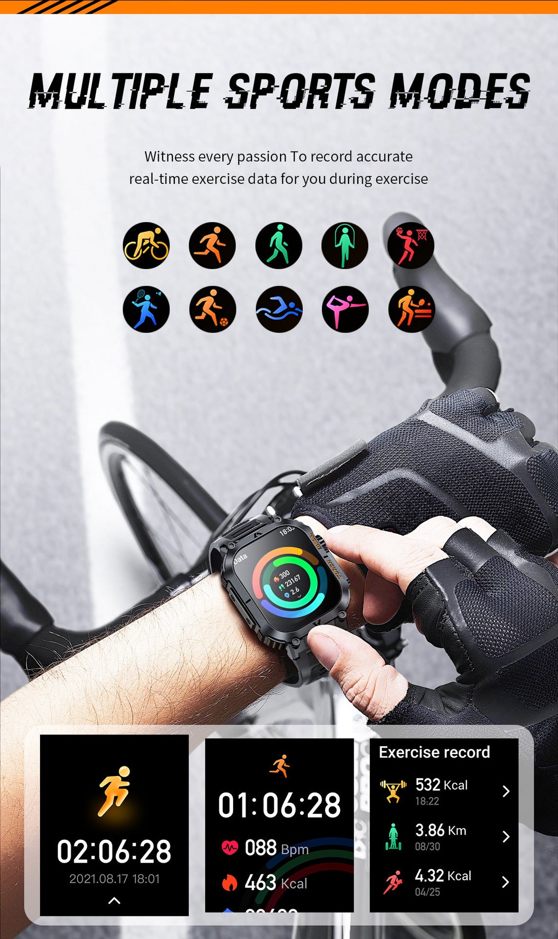 Smartwatch with Flashlight, Compass & Wireless Calling - Health & Fitness Tracker(Silver case with silver steel + black silicone)