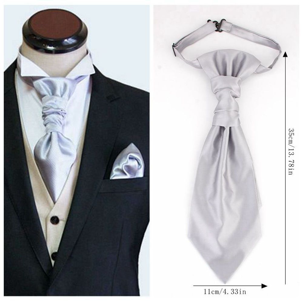 Men's Formal Paisley Ascot Cravat & Pocket Square Set - Adjustable Necktie for Weddings(Black)