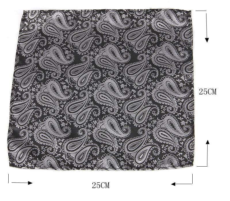 Men's Formal Paisley Ascot Cravat & Pocket Square Set - Adjustable Necktie for Weddings(Dark Gray pattern)