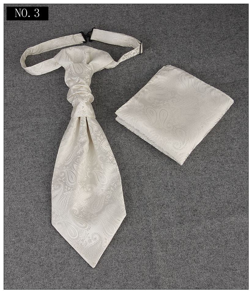 Men's Formal Paisley Ascot Cravat &amp; Pocket Square Set - Adjustable Necktie for Weddings(Ivory White)