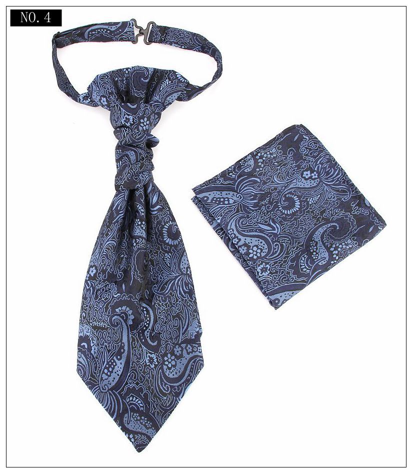 Men's Formal Paisley Ascot Cravat &amp; Pocket Square Set - Adjustable Necktie for Weddings(Deep Blue  pattern)