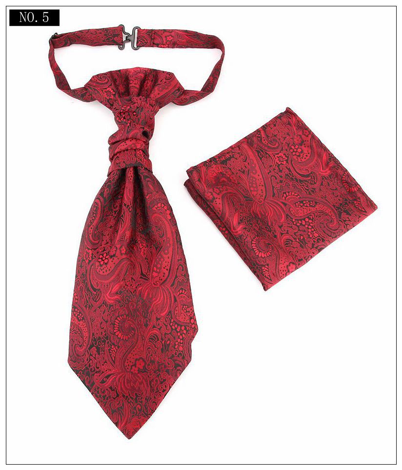 Men's Formal Paisley Ascot Cravat &amp; Pocket Square Set - Adjustable Necktie for Weddings(Red pattern)