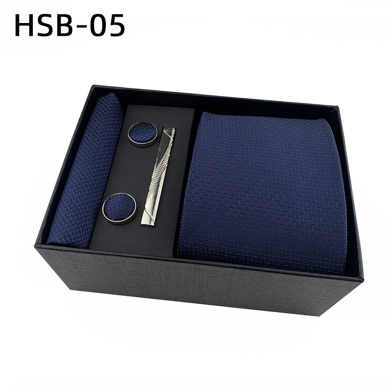 Men's Luxury Necktie Gift Set - 4 Piece Set with Tie, Pocket Square, Cufflinks &amp; Tie Clip(Pure dark blue)