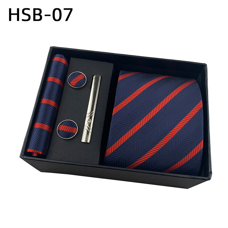 Men's Luxury Necktie Gift Set - 4 Piece Set with Tie, Pocket Square, Cufflinks &amp; Tie Clip(Diagonal striped navy blue)
