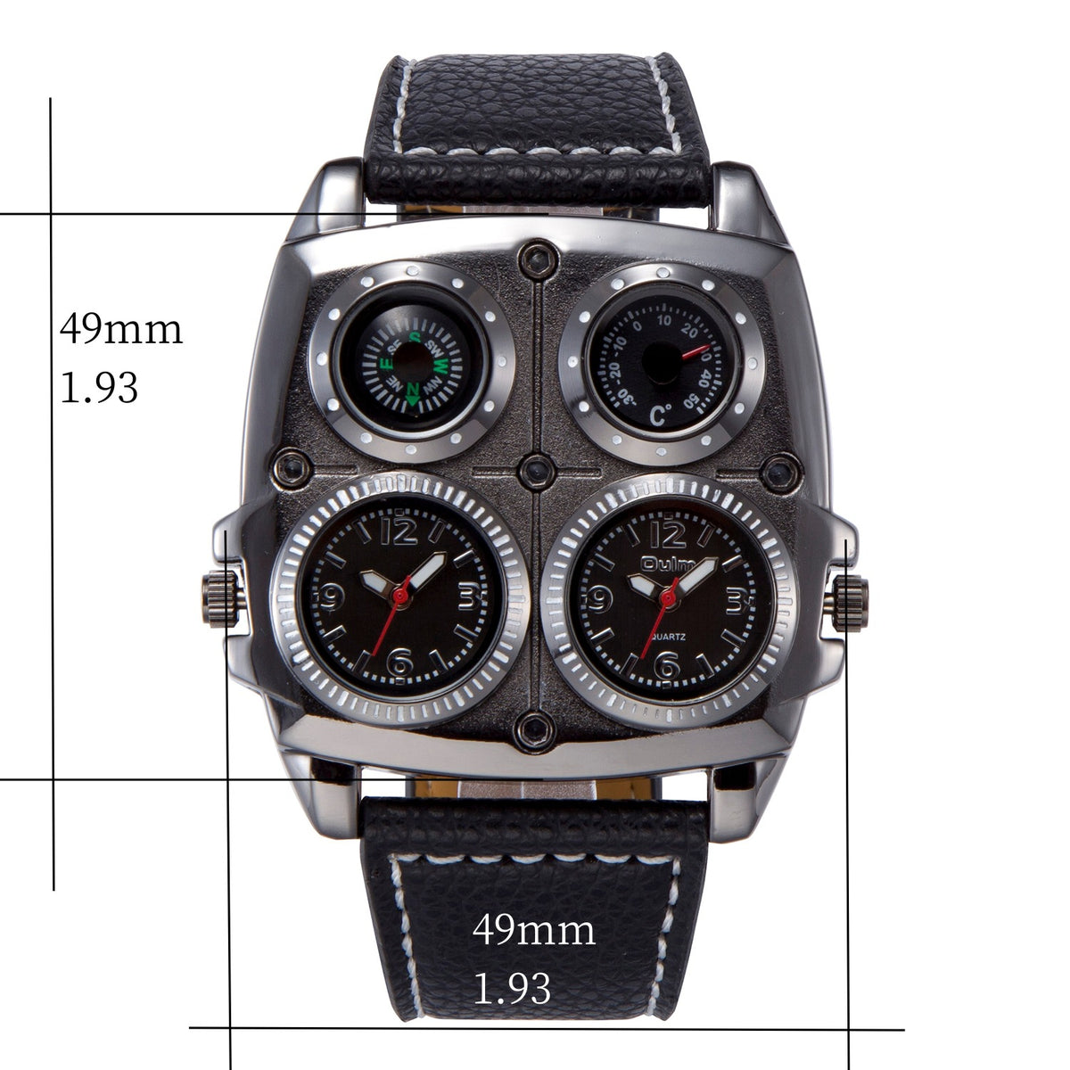 Men&#39;s Multi-Dial Sports Watch - Dual Time Zone, Compass, Thermometer, Luminous Hands(Pure black)