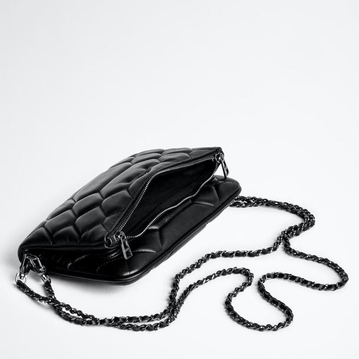 Chic Quilted Leather Crossbody Bag with Chain Strap & Tassel Detail(Golden black)