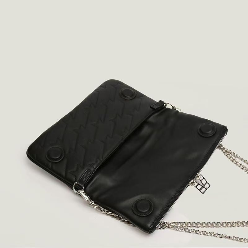 Chic Quilted Leather Crossbody Bag with Chain Strap & Tassel Detail(Golden black)