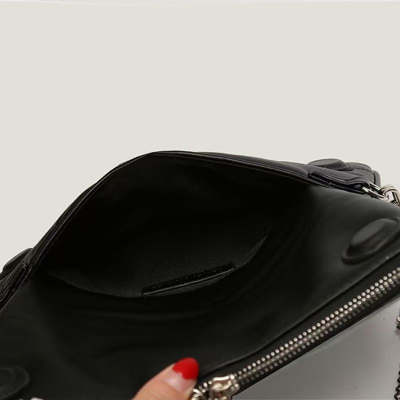 Chic Quilted Leather Crossbody Bag with Chain Strap & Tassel Detail(Black without tassels)