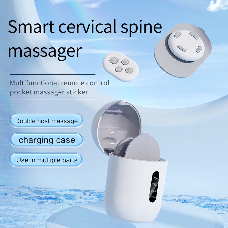 Smart Cervical Spine EMS Massager Sticker with Remote Control & Charging Case - 6 Modes, 16 Strengths(white)