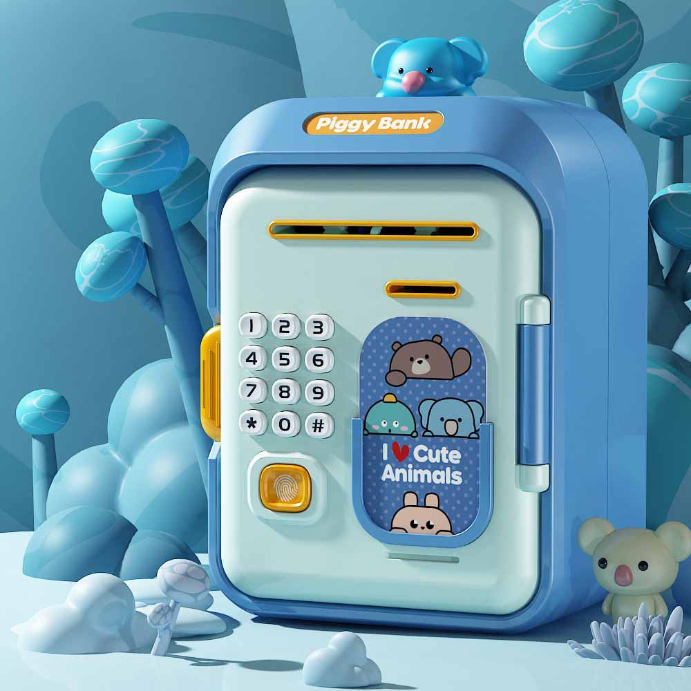 Interactive Kids' Piggy Bank Safe with Music, Stories &amp; Password Lock(blue)