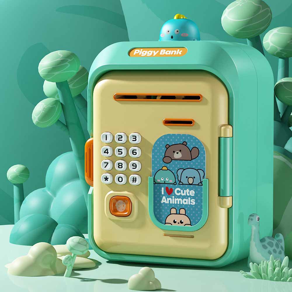 Interactive Kids' Piggy Bank Safe with Music, Stories &amp; Password Lock(Cyan)