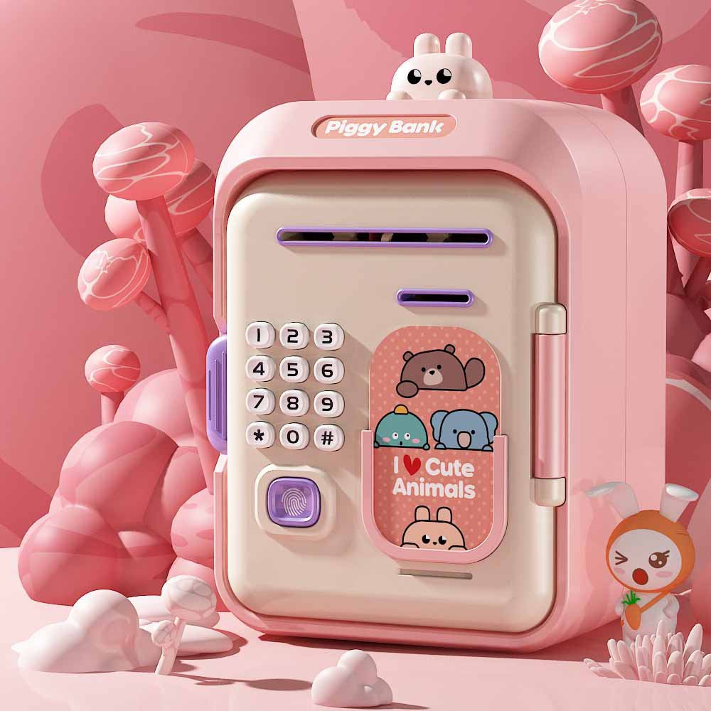Interactive Kids' Piggy Bank Safe with Music, Stories &amp; Password Lock(Pink)