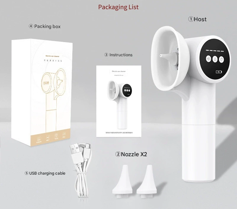 Automatic Electric Ear Wax Removal &amp; Irrigation System - 5 Modes, USB-C, Hot Air Drying(white)