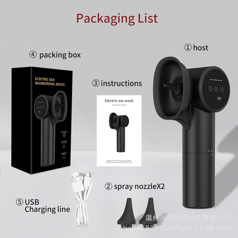 Automatic Electric Ear Wax Removal &amp; Irrigation System - 5 Modes, USB-C, Hot Air Drying(black)