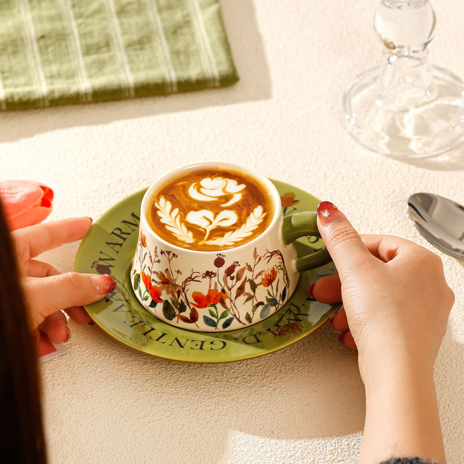 Vintage Floral Ceramic Coffee Cup & Saucer Set(White disc - pink flowers)
