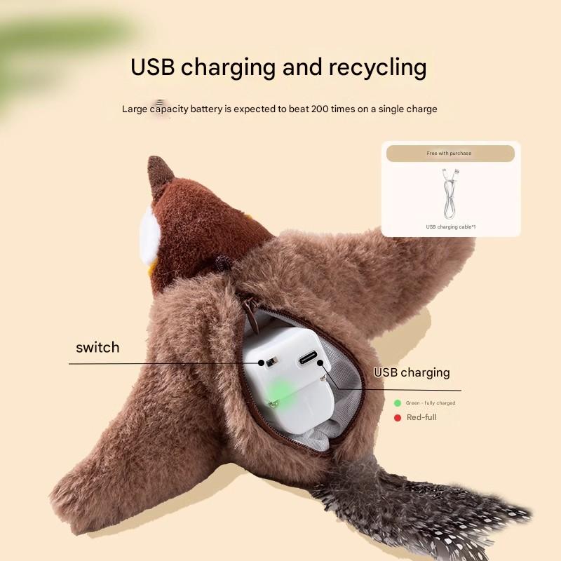 Interactive Flapping Wing Bird Toy for Cats & Dogs,Motion Activated with Sound(Black Woodpecker)