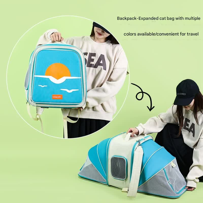 Expandable Pet Carrier Backpack for Cats & Small Dogs - Breathable Mesh, Multiple Entrances(Purple)