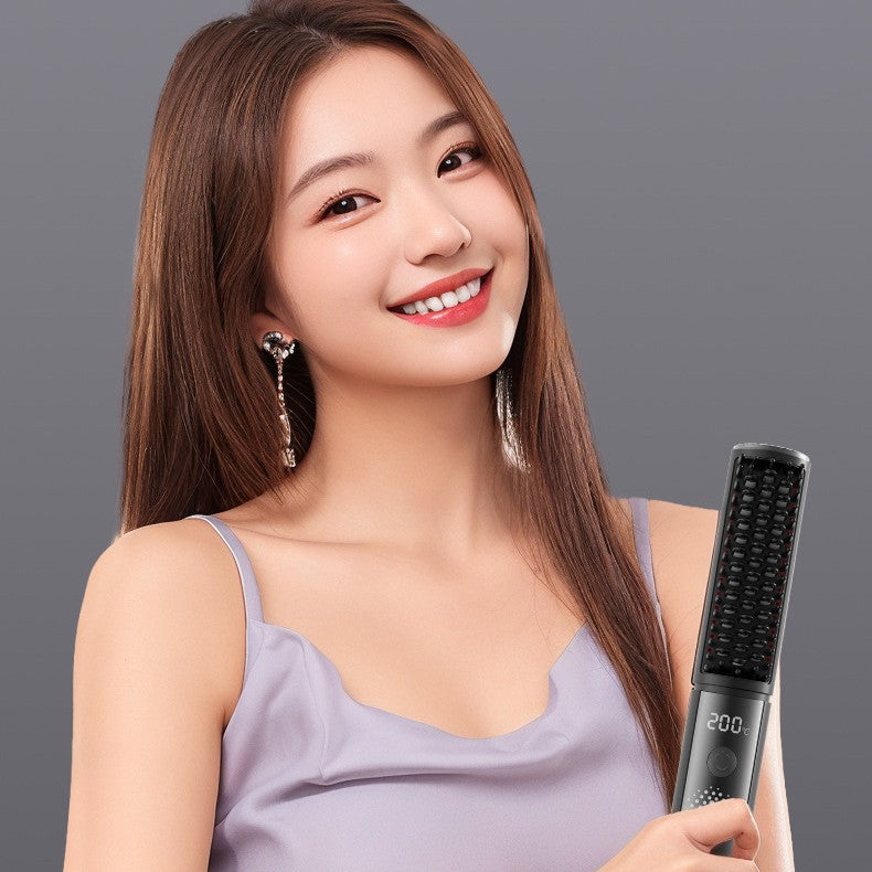 Cordless Hair Straightener Comb - 4 Temperature Settings, USB-C, PTC Heating(pink)