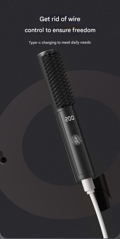 Cordless Hair Straightener Comb - 4 Temperature Settings, USB-C, PTC Heating(pink)