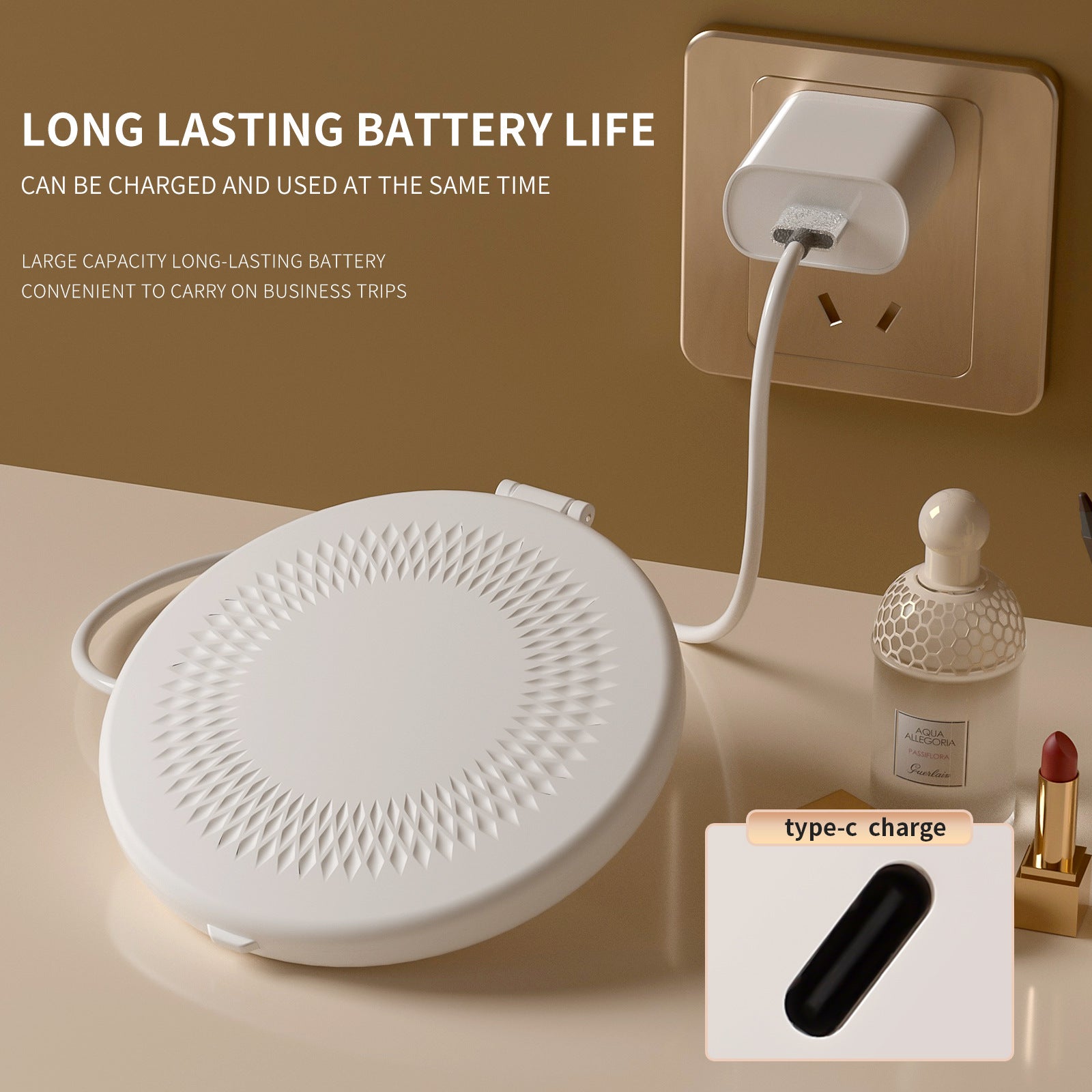 LED Lighted Travel Makeup Mirror - Double-Sided 1X/5X Magnification, USB-C Rechargeable, Induction Light(white)