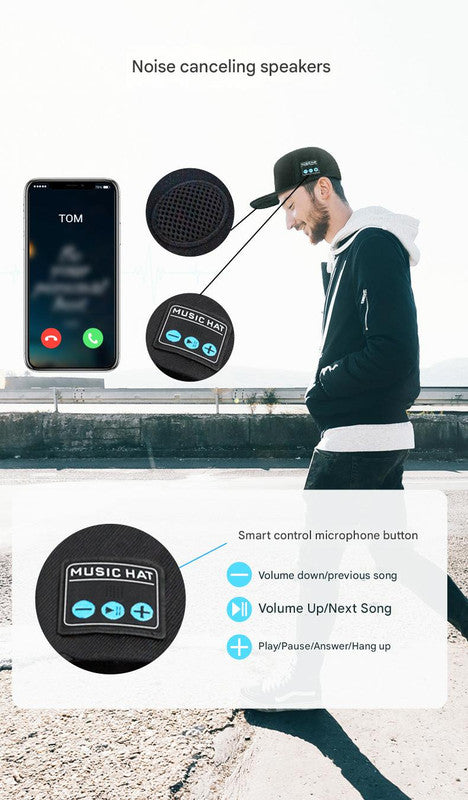 Wireless Bluetooth 5.0 Music Hat - Outdoor Speaker Cap with Mic, Sun Protection & Breathable Fabric(Navy blue)