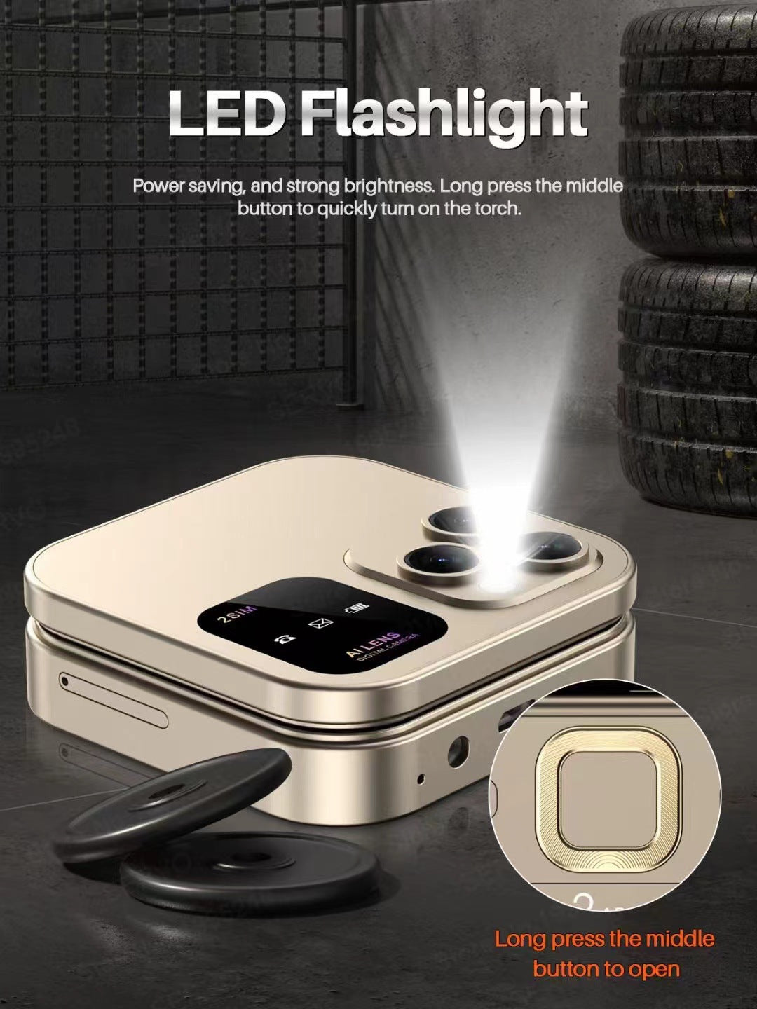 i16 Pro Mini Flip Phone - Dual SIM, AI Lens Digital Camera, Compact & Stylish Design(Blue)