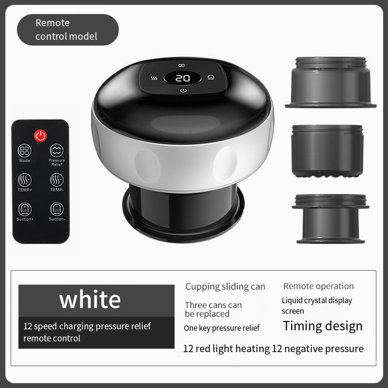 Smart Electric Cupping Therapy Massager - Adjustable Suction &amp; Heat, Red Light Therapy, USB-C Rechargeable(White)