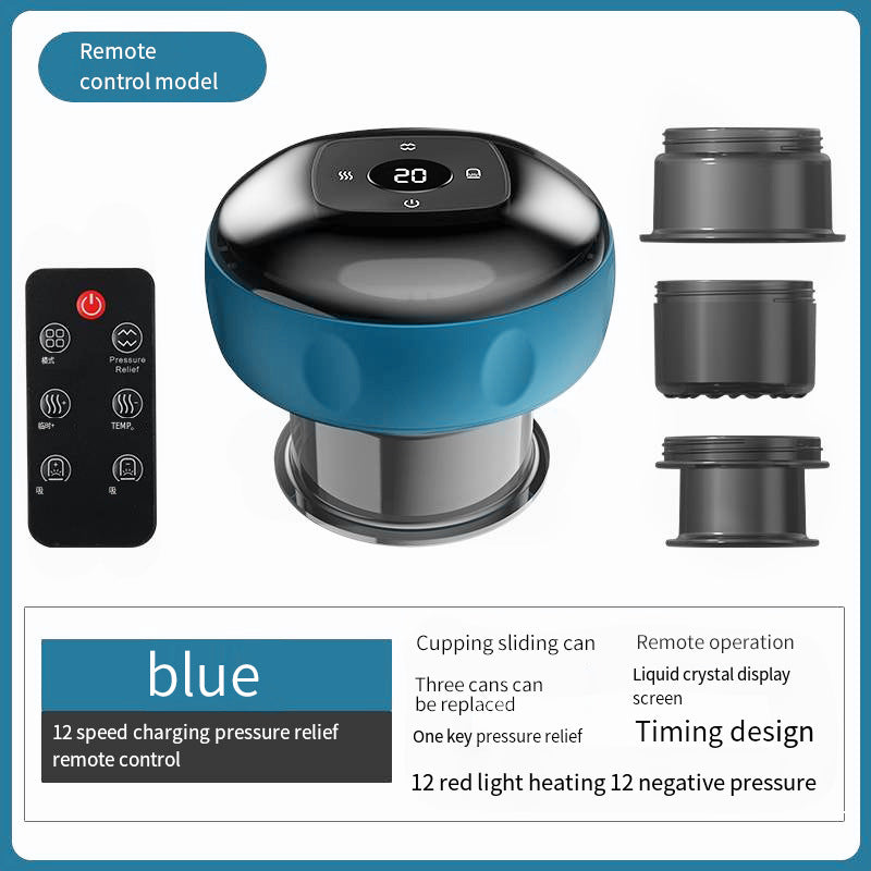 Smart Electric Cupping Therapy Massager - Adjustable Suction &amp; Heat, Red Light Therapy, USB-C Rechargeable(Blue)
