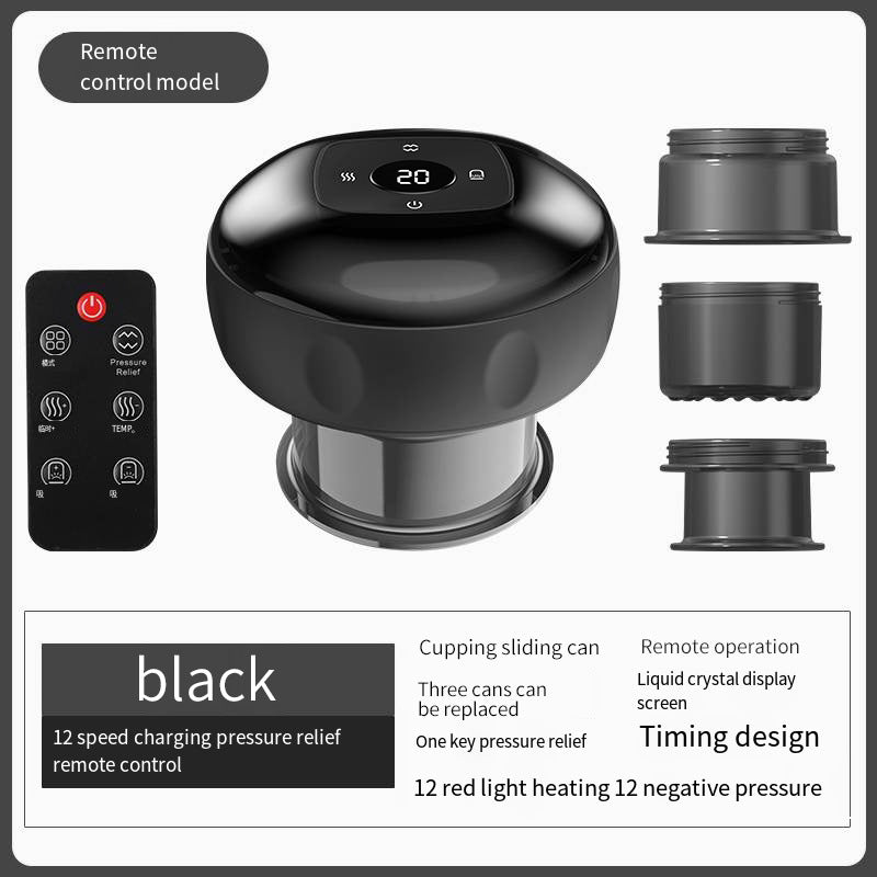 Smart Electric Cupping Therapy Massager - Adjustable Suction &amp; Heat, Red Light Therapy, USB-C Rechargeable(Black)