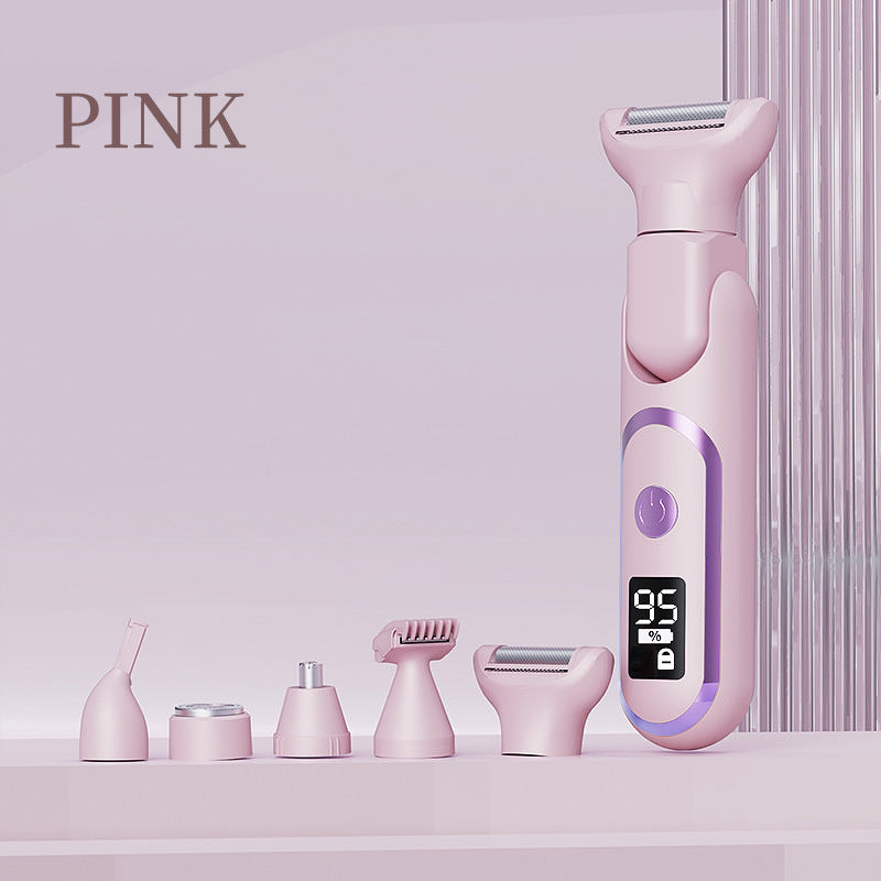5-in-1 Electric Lady Shaver &amp; Grooming Kit - LCD Display, USB-C Rechargeable, Full Body Hair Removal(pink)