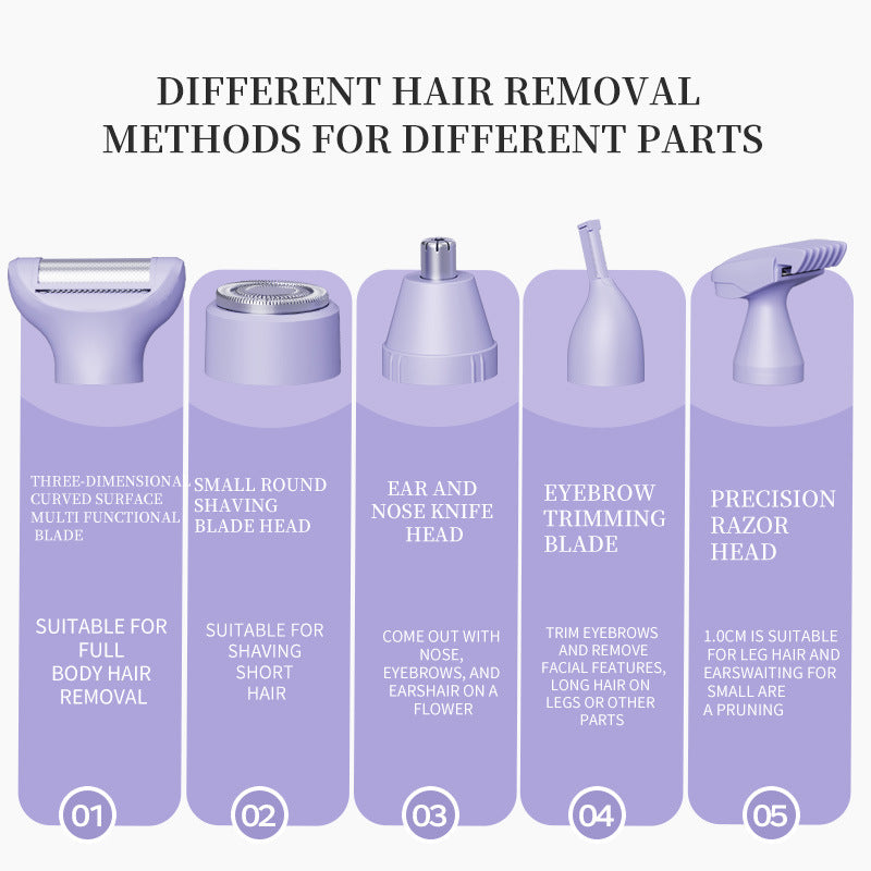 5-in-1 Electric Lady Shaver & Grooming Kit - LCD Display, USB-C Rechargeable, Full Body Hair Removal(pink)