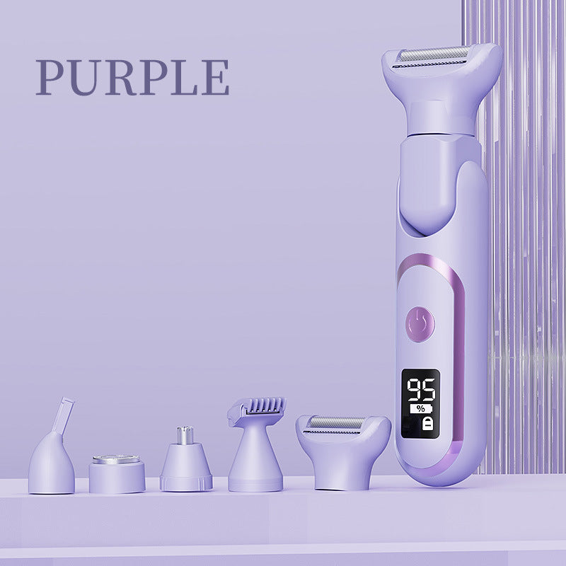 5-in-1 Electric Lady Shaver &amp; Grooming Kit - LCD Display, USB-C Rechargeable, Full Body Hair Removal(Purple)