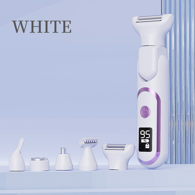 5-in-1 Electric Lady Shaver &amp; Grooming Kit - LCD Display, USB-C Rechargeable, Full Body Hair Removal(White)